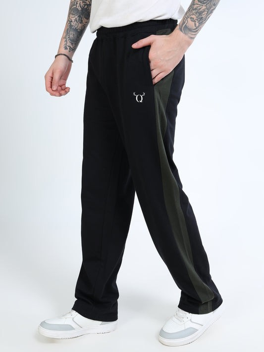 Men’s Black Solid Track Pants with Side Panel | Relaxed Fit Casual Joggers for Men