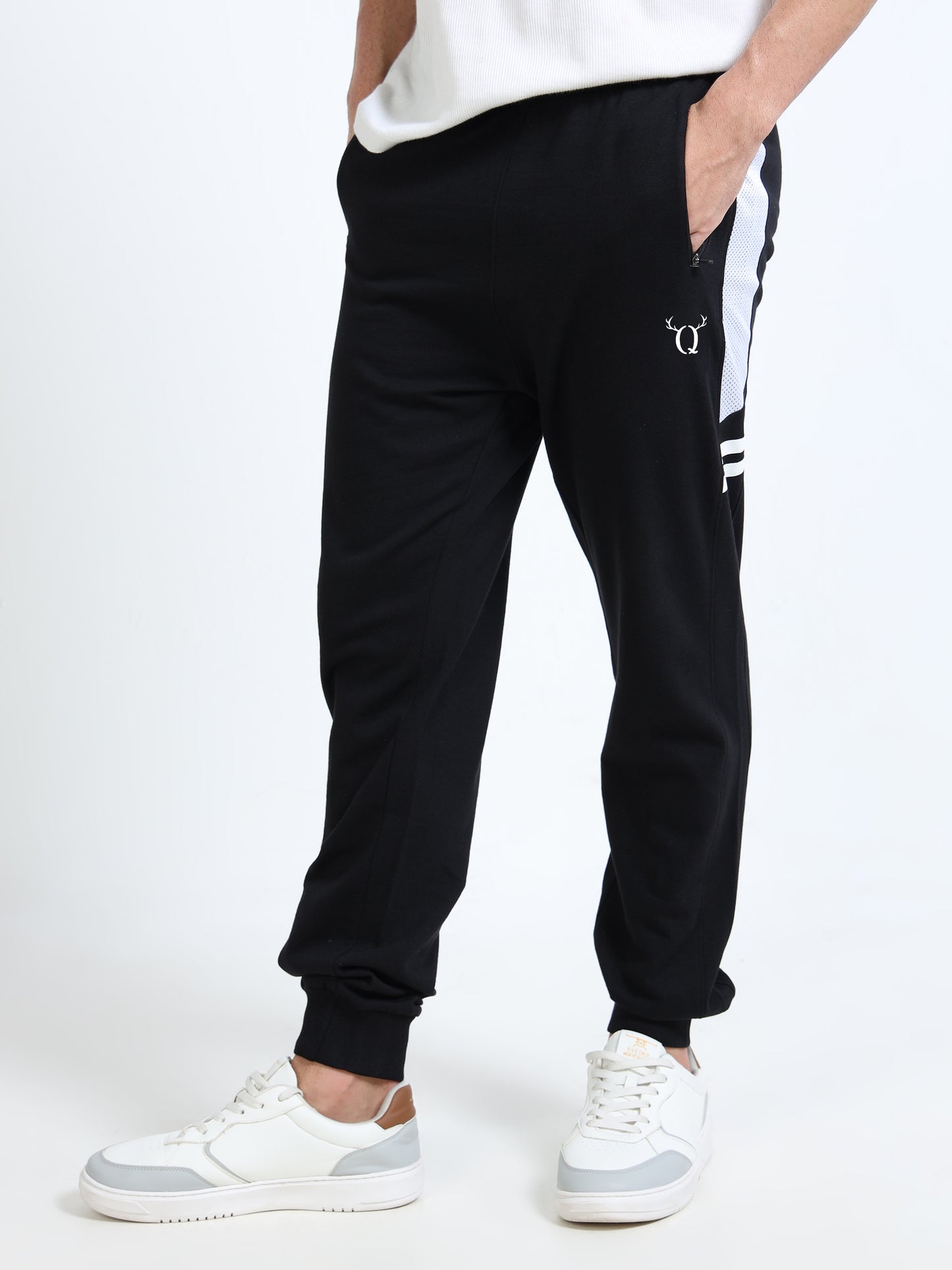 Men’s Black Printed Regular Fit Joggers | Mid-Rise | Zip Pocket | Elasticated Waist