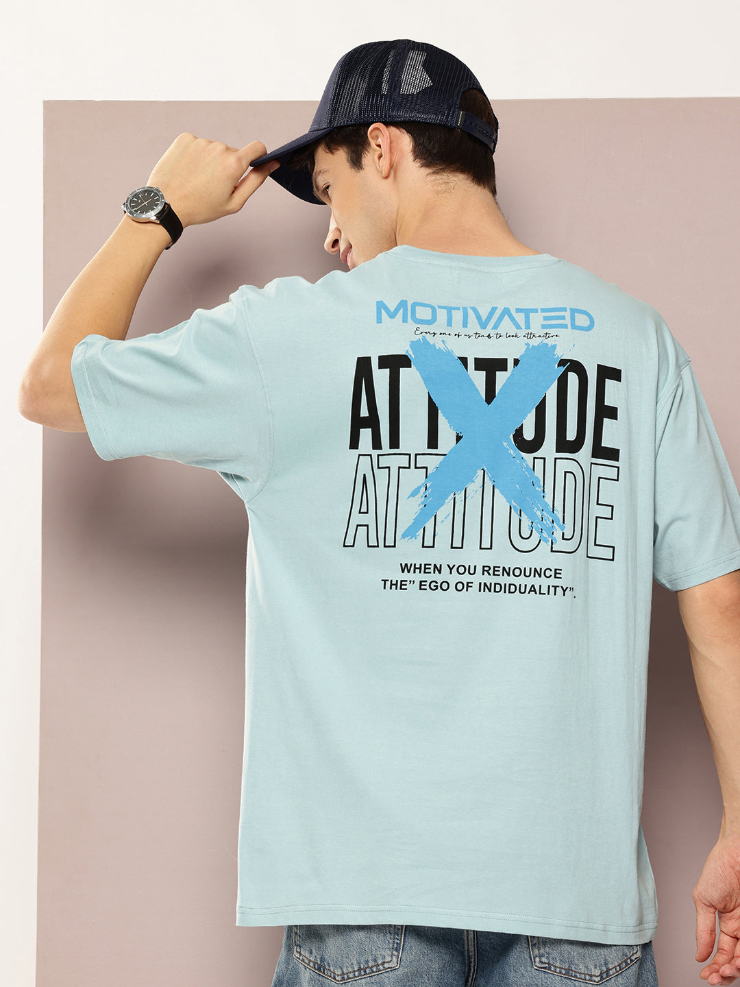 Men Oversized Typography Back Print Round Neck T-Shirt