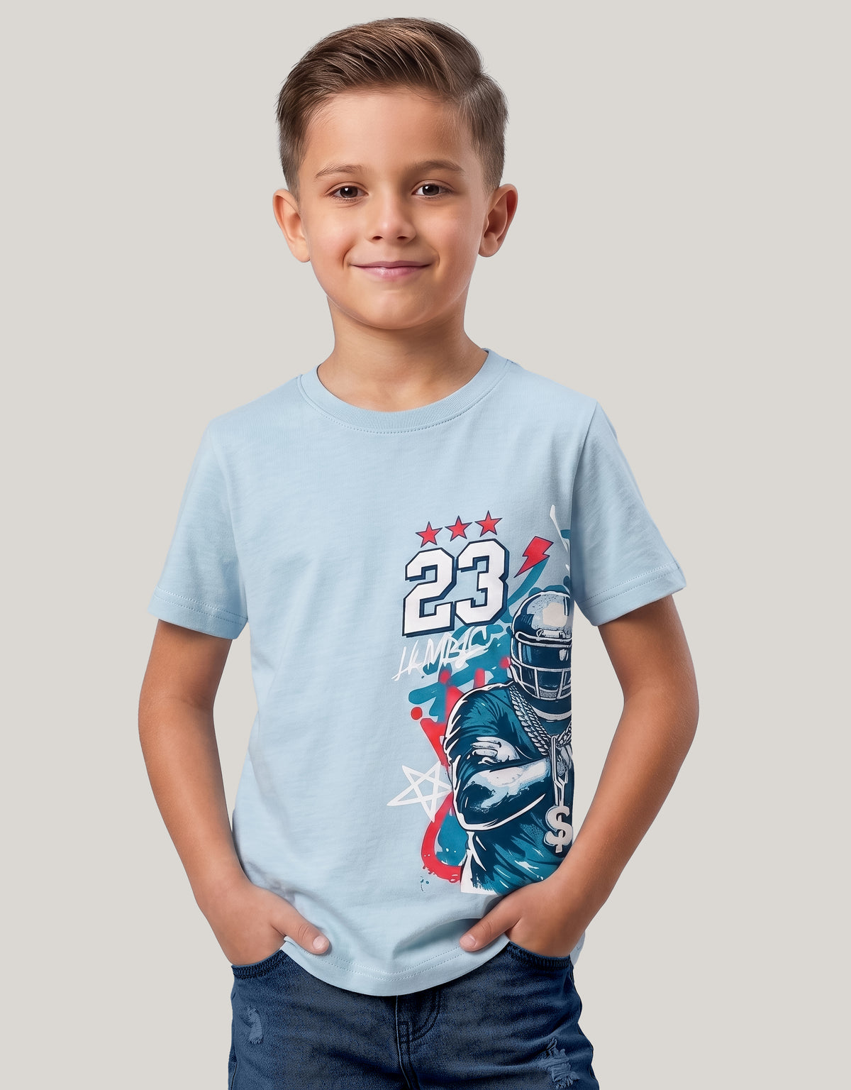 Kids' Light Blue American Football Graphic Printed T-Shirt | Casual Everyday Wear