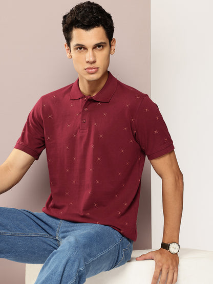 Men’s Maroon Micro-Printed Polo T-Shirt