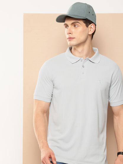 Men’s Solid Textured Polyester Polo T-Shirt