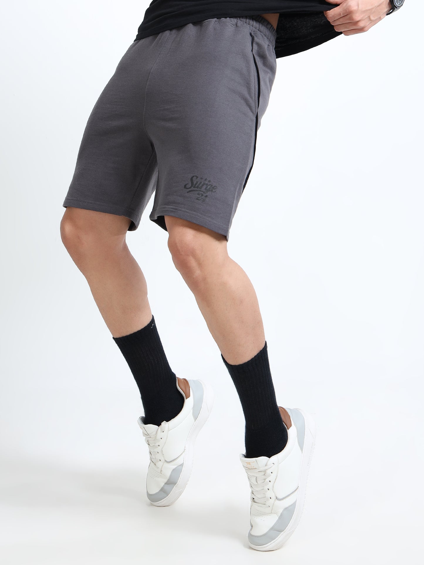 Men’s Steel Grey Contrast Piping Casual Shorts | Premium Cotton Blend Regular Fit Comfortable Summer Shorts