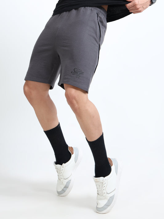 Men’s Steel Grey Contrast Piping Casual Shorts | Premium Cotton Blend Regular Fit Comfortable Summer Shorts