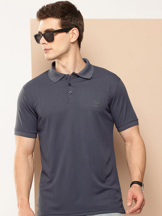 Men’s Solid Textured Polyester Polo T-Shirt
