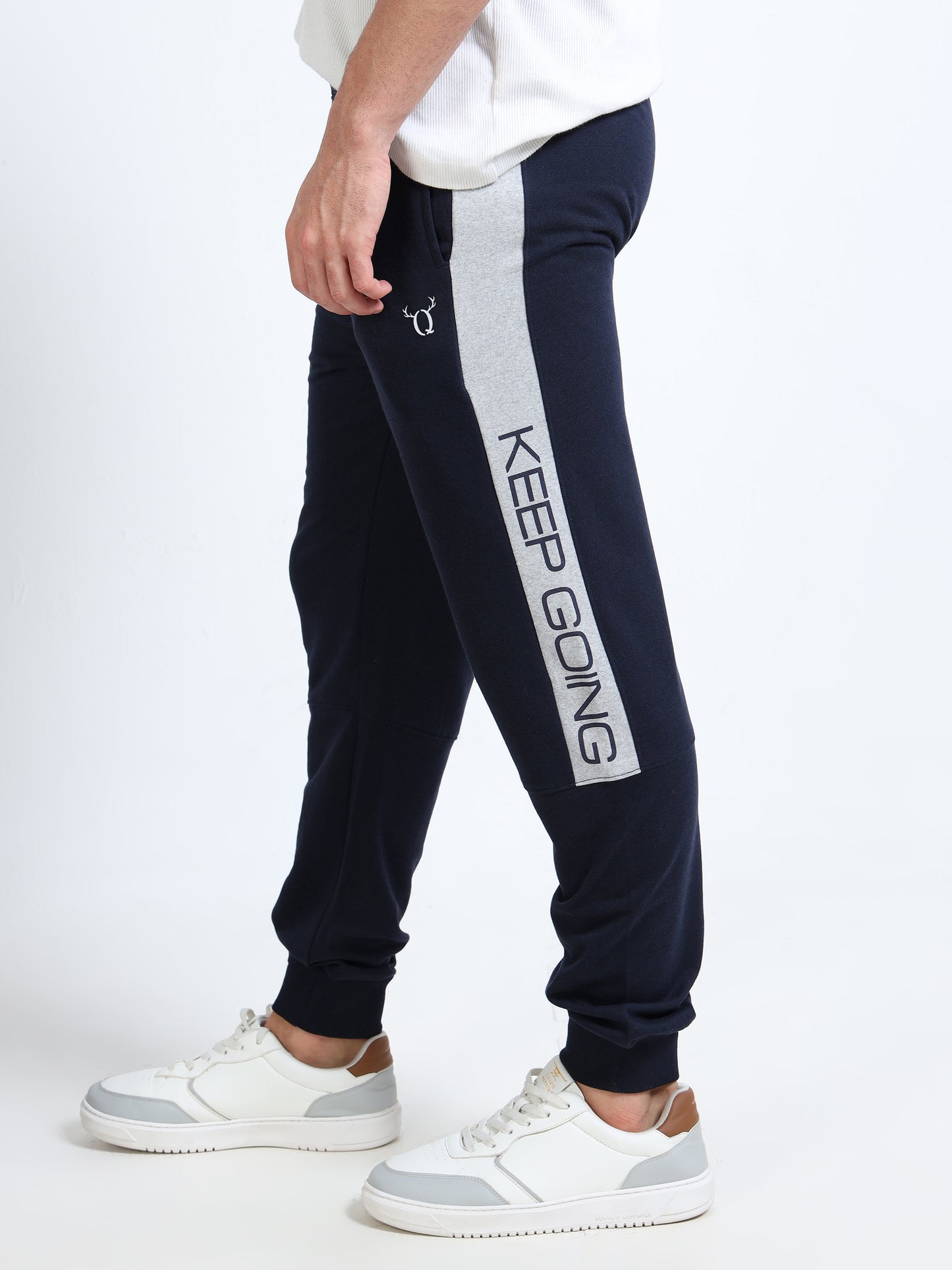 Men’s Navy Blue Regular Fit Joggers | Mid-Rise | Printed Details | Elasticated Waist