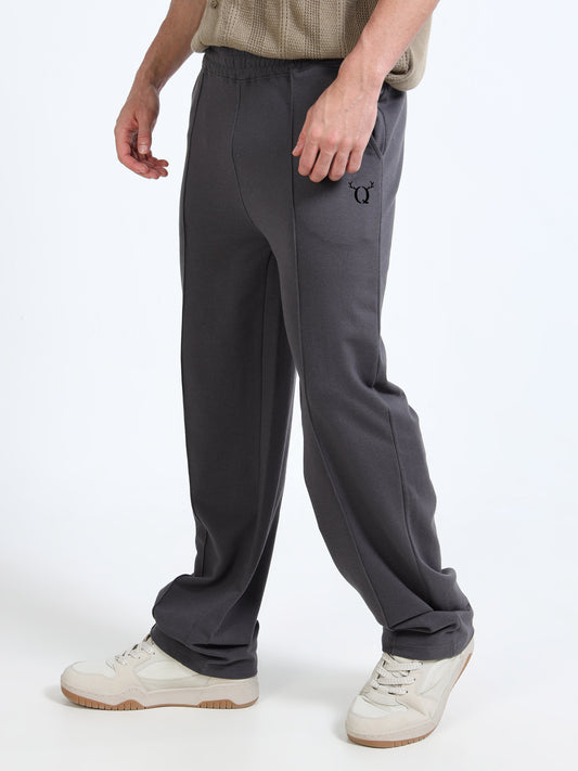 Premium Steel Grey Printed Track Pants for Men | Slip-On Closure | Cotton Blend