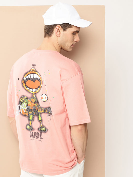 Men's Pink Graphic Print Oversized T-Shirt | Casual Streetwear