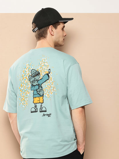 Men's Light Blue Graphic Print Oversized T-Shirt | Casual Streetwear