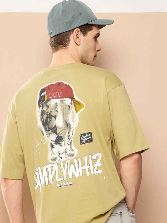 Men's Olive Green Graphic Print Oversized T-Shirt | Casual Streetwear