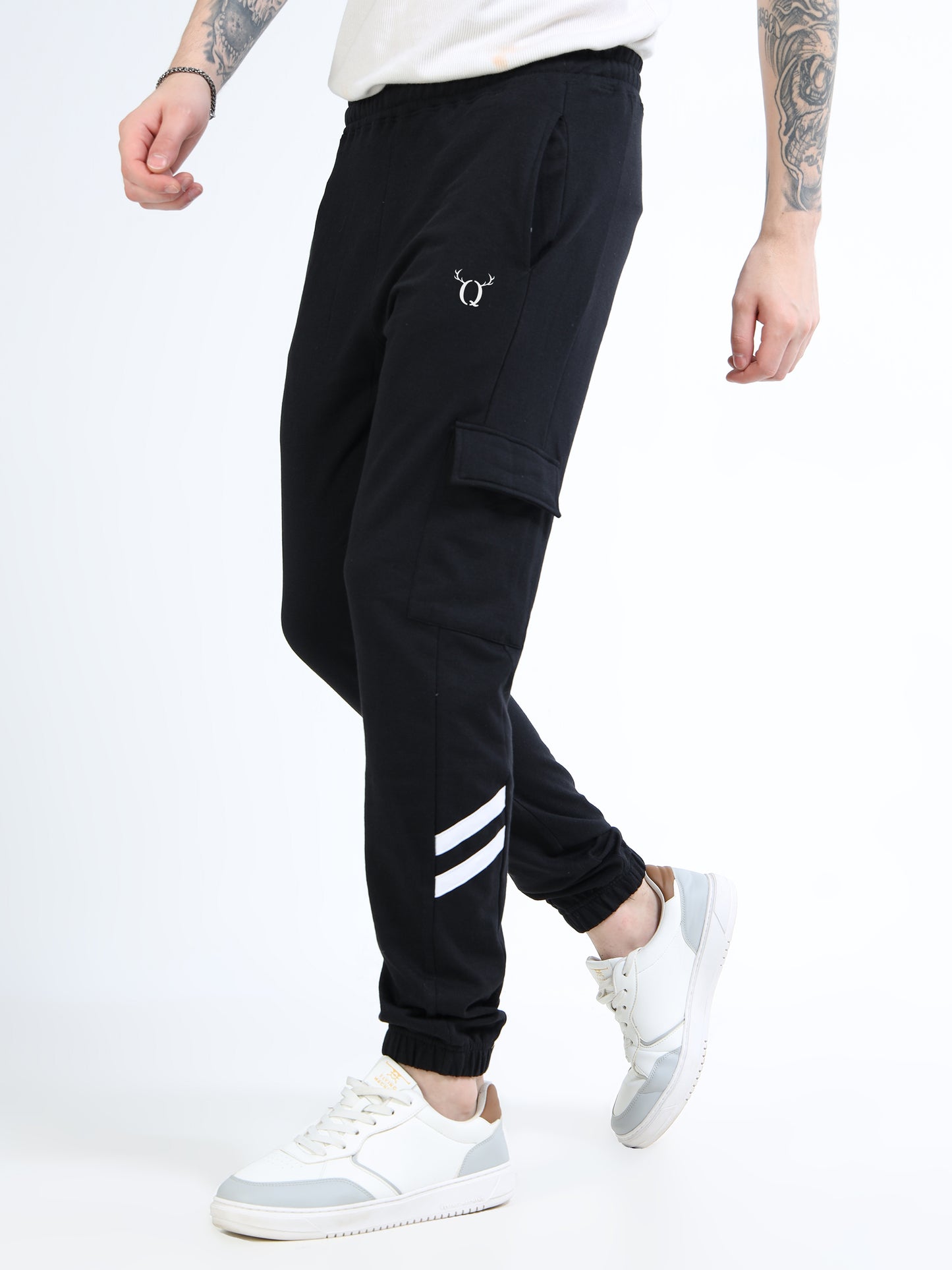 Men’s Black Cotton Blend Cargo Joggers – Regular Fit Track Pants with Utility Pocket