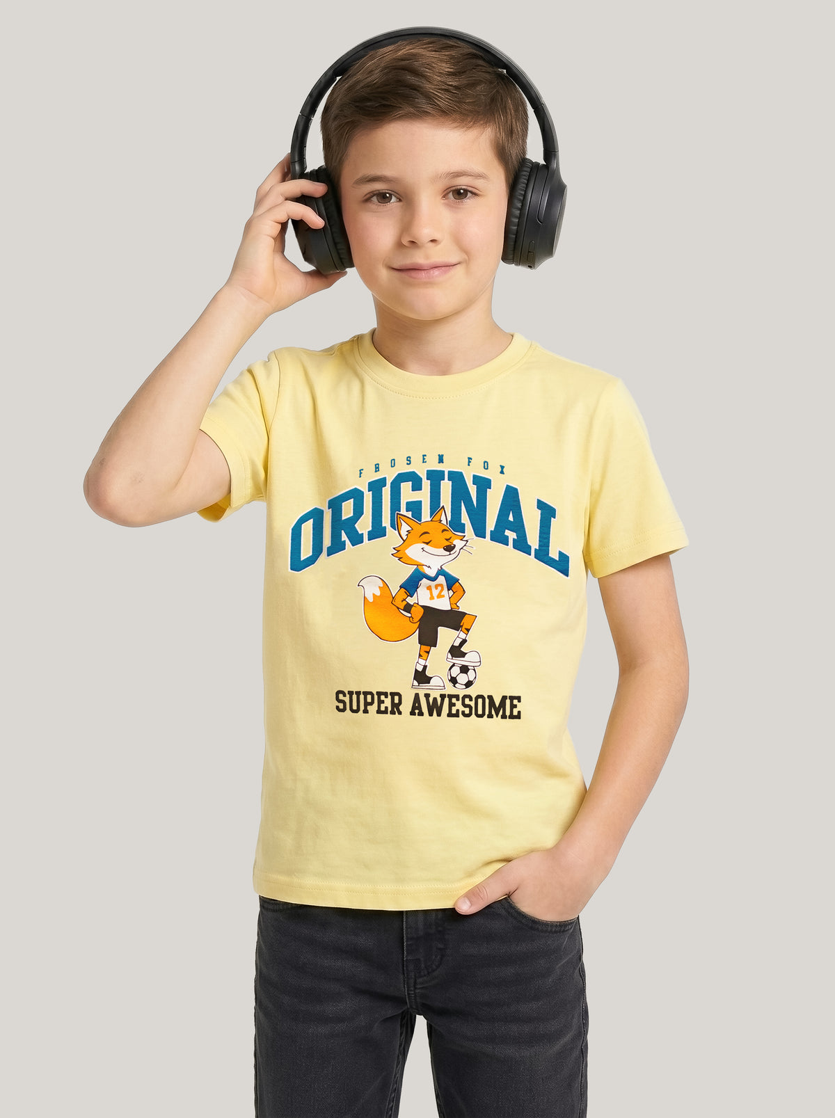 Kids' Yellow Fox Graphic Printed T-Shirt | Casual Everyday Wear