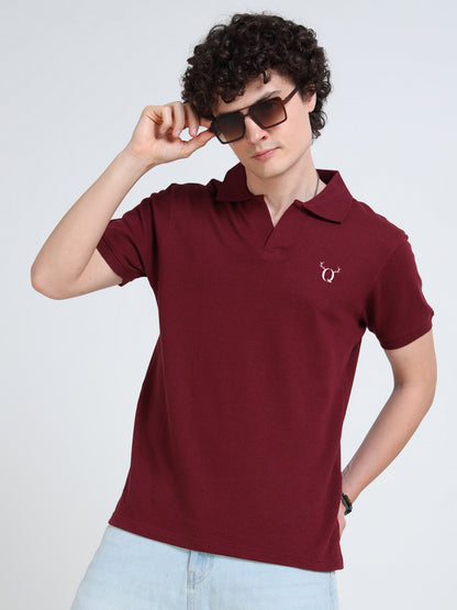 Men’s Maroon Cotton Blend Polo T-Shirt with Minimal Chest Logo | Regular Fit Casual Tee