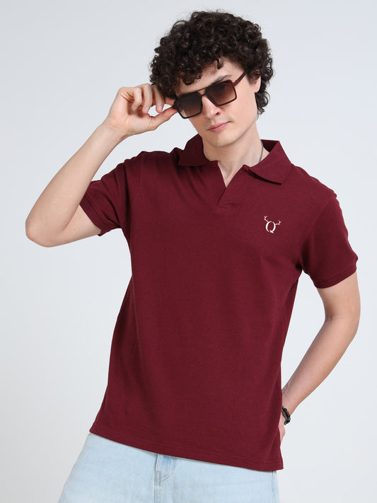 Men’s Maroon Cotton Blend Polo T-Shirt with Minimal Chest Logo | Regular Fit Casual Tee