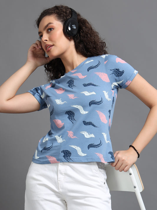 Womens Printed Blue Croptop Tshirt