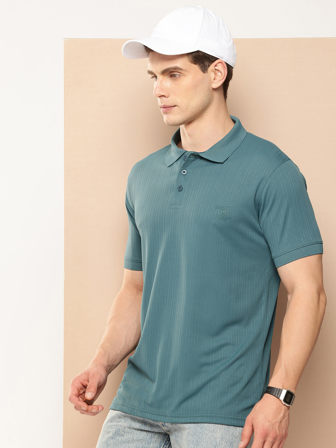 Men’s Solid Textured Polyester Polo T-Shirt