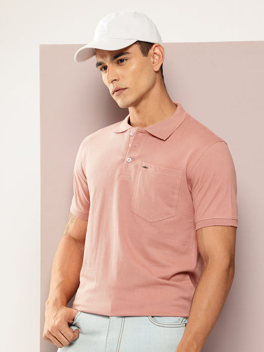 Men Solid Peach Polo T-Shirt