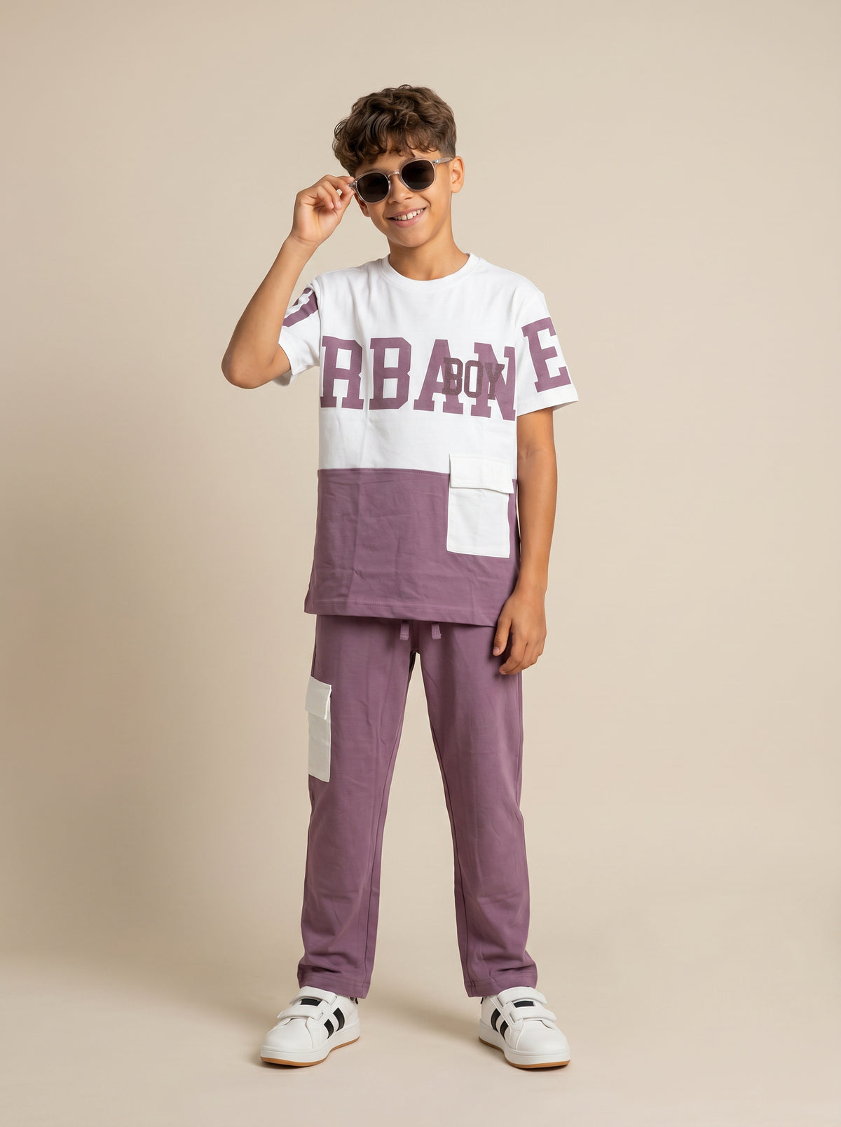 Kids' Onion PInk Colorblock Graphic T-Shirt and Cargo Track Pants Set