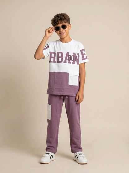 Kids' Onion PInk Colorblock Graphic T-Shirt and Cargo Track Pants Set