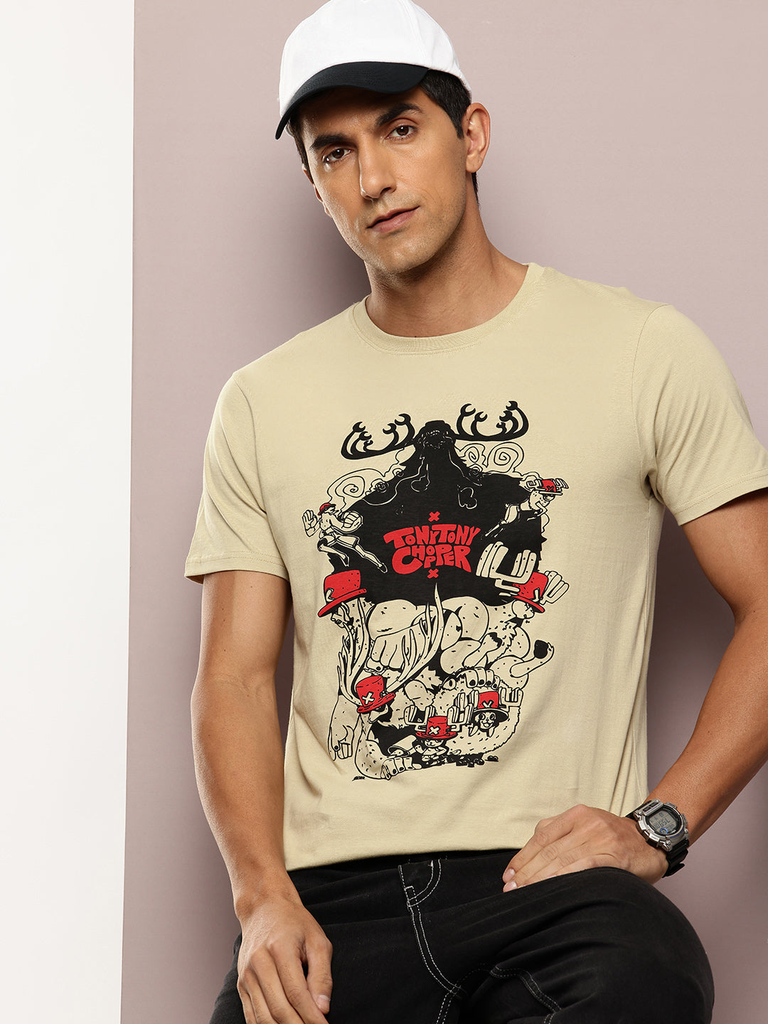 Men's Beige Graphic Printed T-Shirt | Casual Everyday Wear