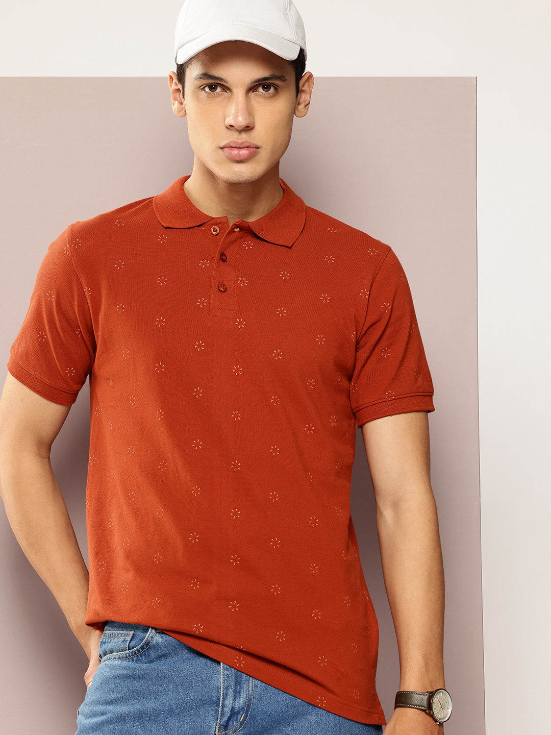 Men’s Rust Micro-Printed Polo T-Shirt