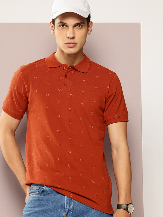 Men’s Rust Micro-Printed Polo T-Shirt