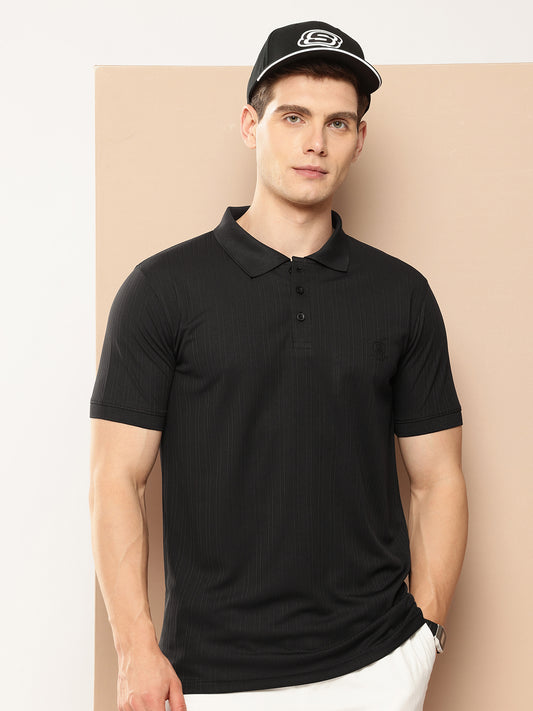 Men’s Solid Textured Polyester Polo T-Shirt