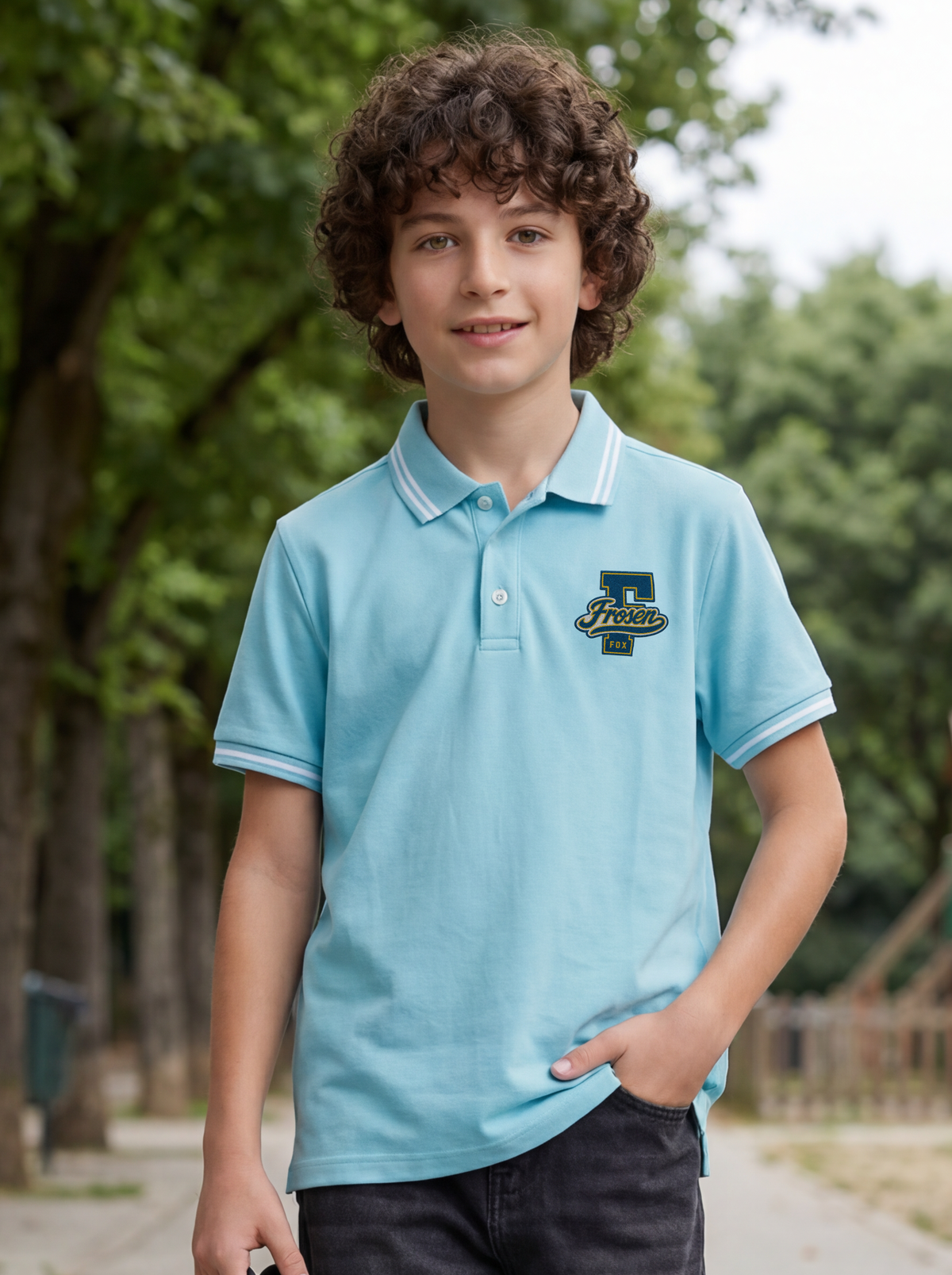 Kids' Light Blue Polo T-Shirt with Logo Print | Casual Everyday Wear