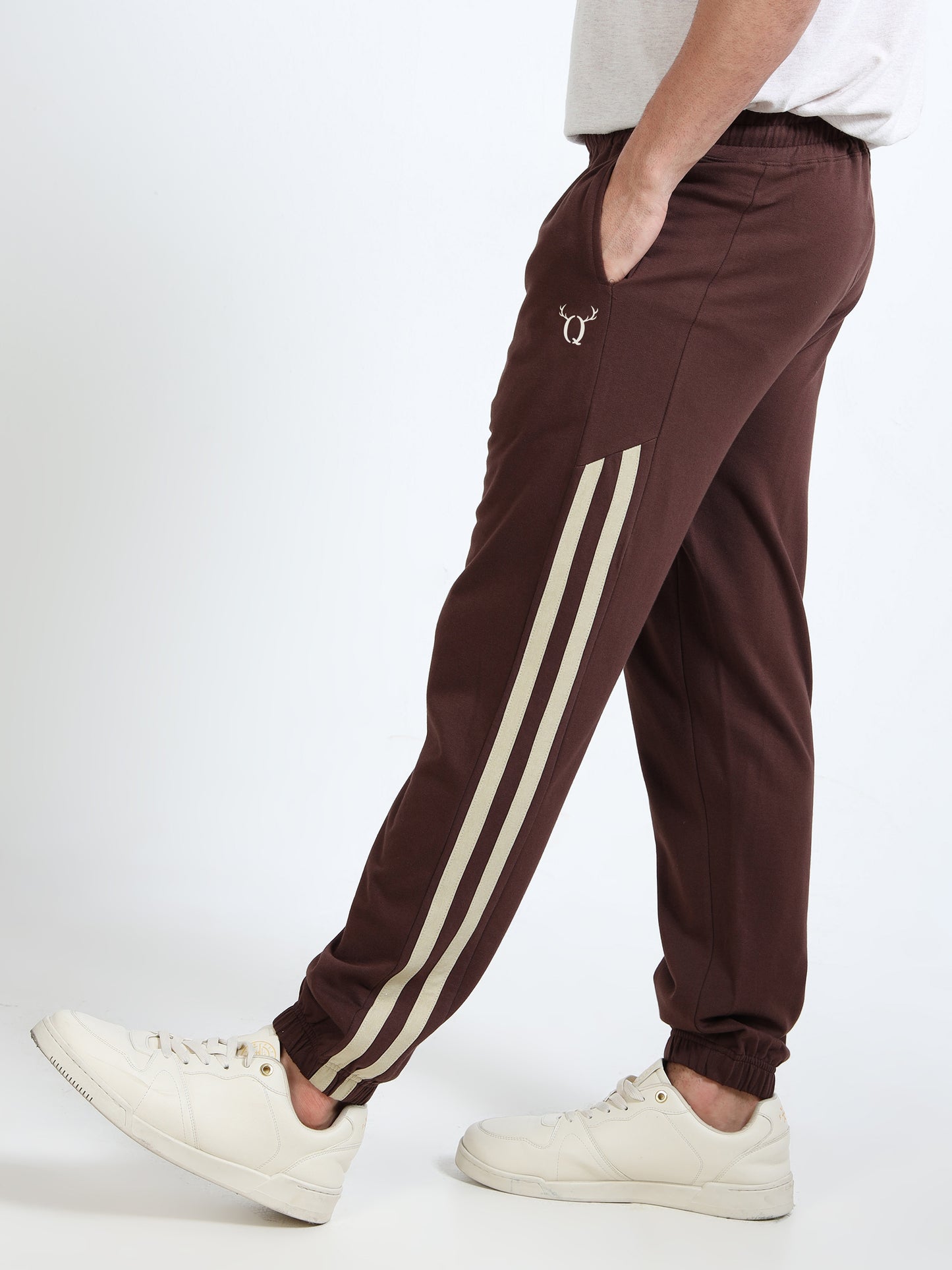 Men’s Brown Striped Regular Fit Joggers | Mid-Rise | Elasticated Waist & Drawstring