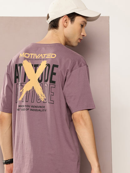 Men Oversized Typography Back Print Round Neck T-Shirt