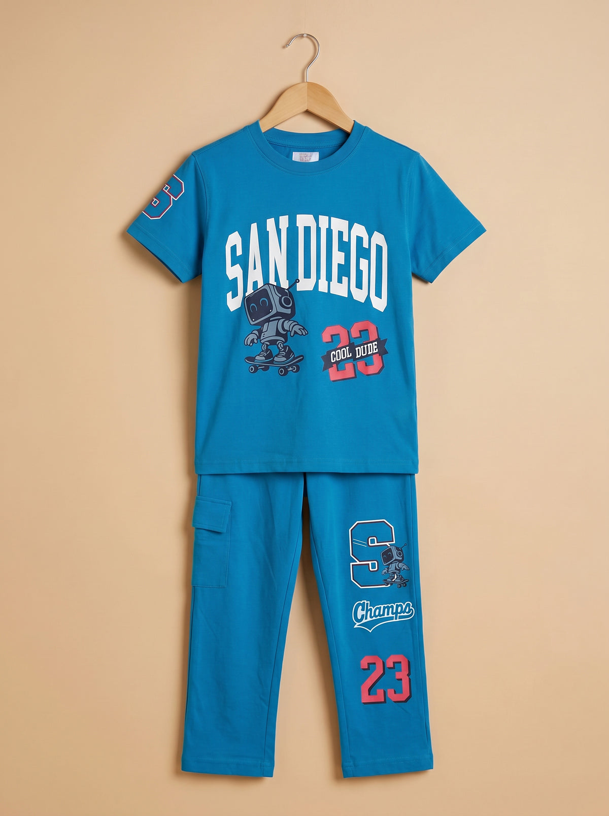 Kids' Light Blue "SAN DIEGO" Graphic Printed T-Shirt and Track Pants Set