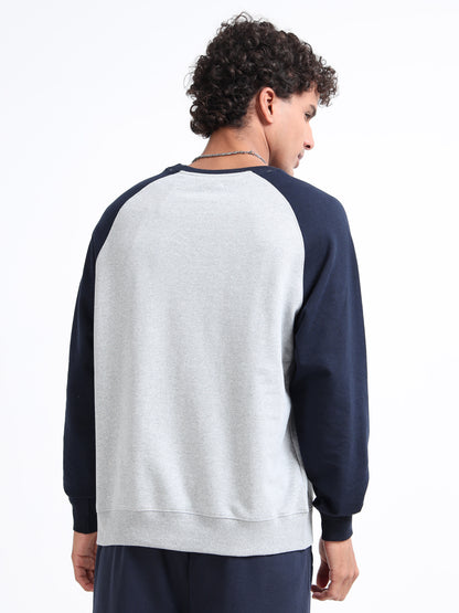 Men’s Grey & Navy Raglan Sweatshirt | Savage Squad Printed Crewneck