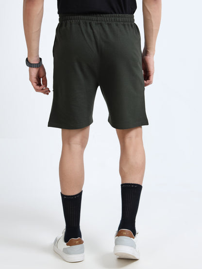 Men's Olive Green Raw Edged Casual Shorts | Premium Cotton Blend Regular Fit Comfortable Summer Shorts