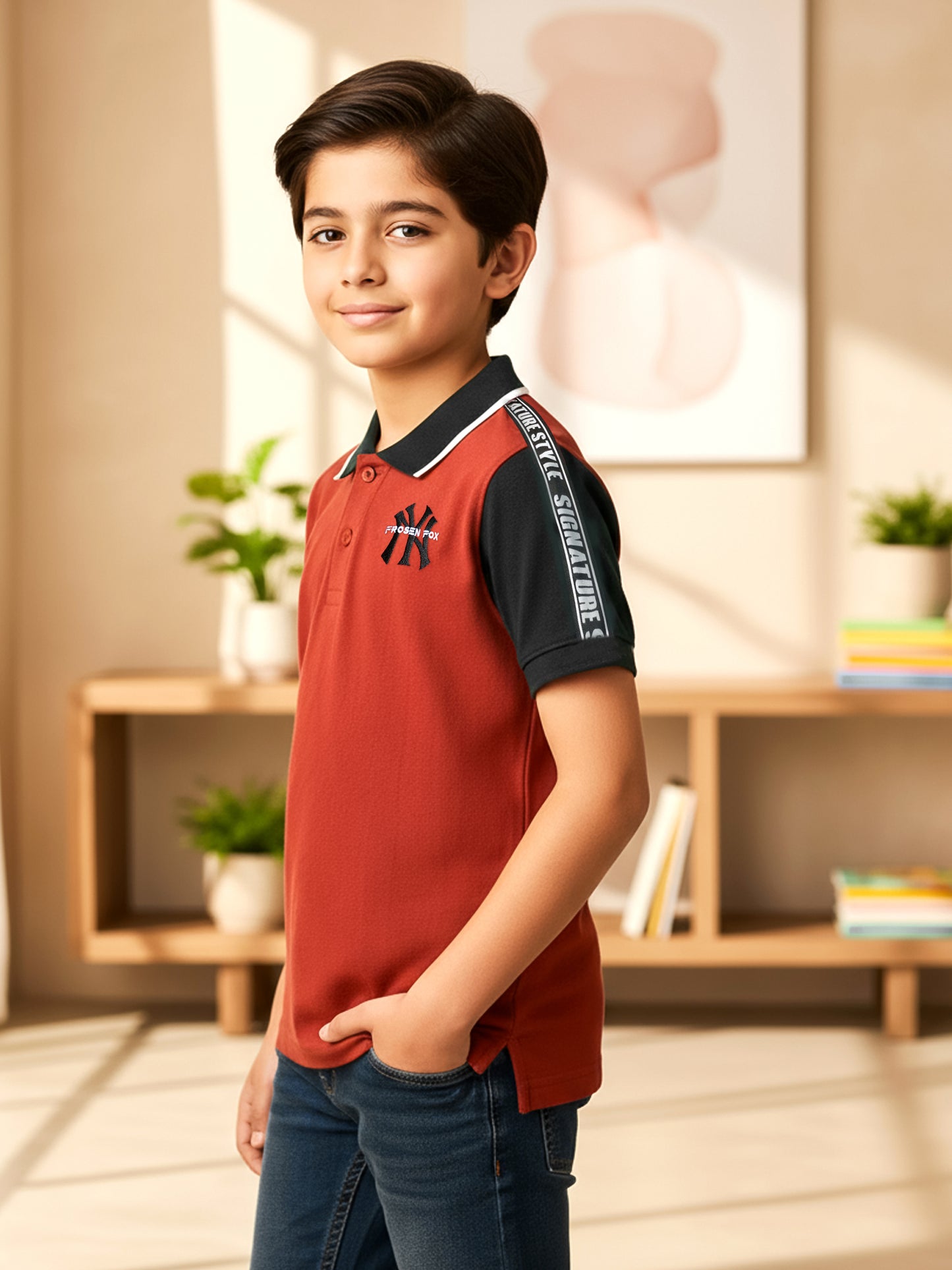Self Design Pure Cotton Boys Polo Tee