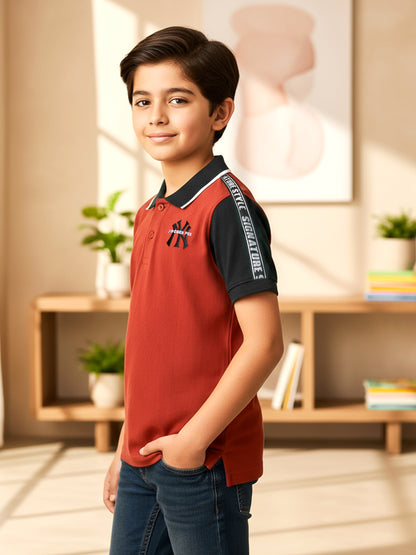 Self Design Pure Cotton Boys Polo Tee