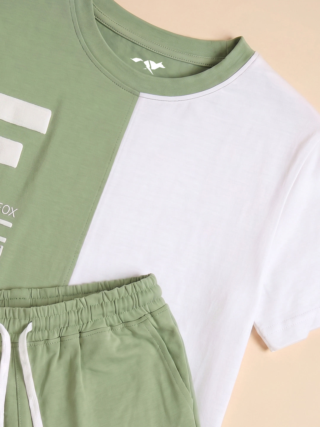 Kids' Sage Green and White Colorblock Graphic T-Shirt and Track Pants Set