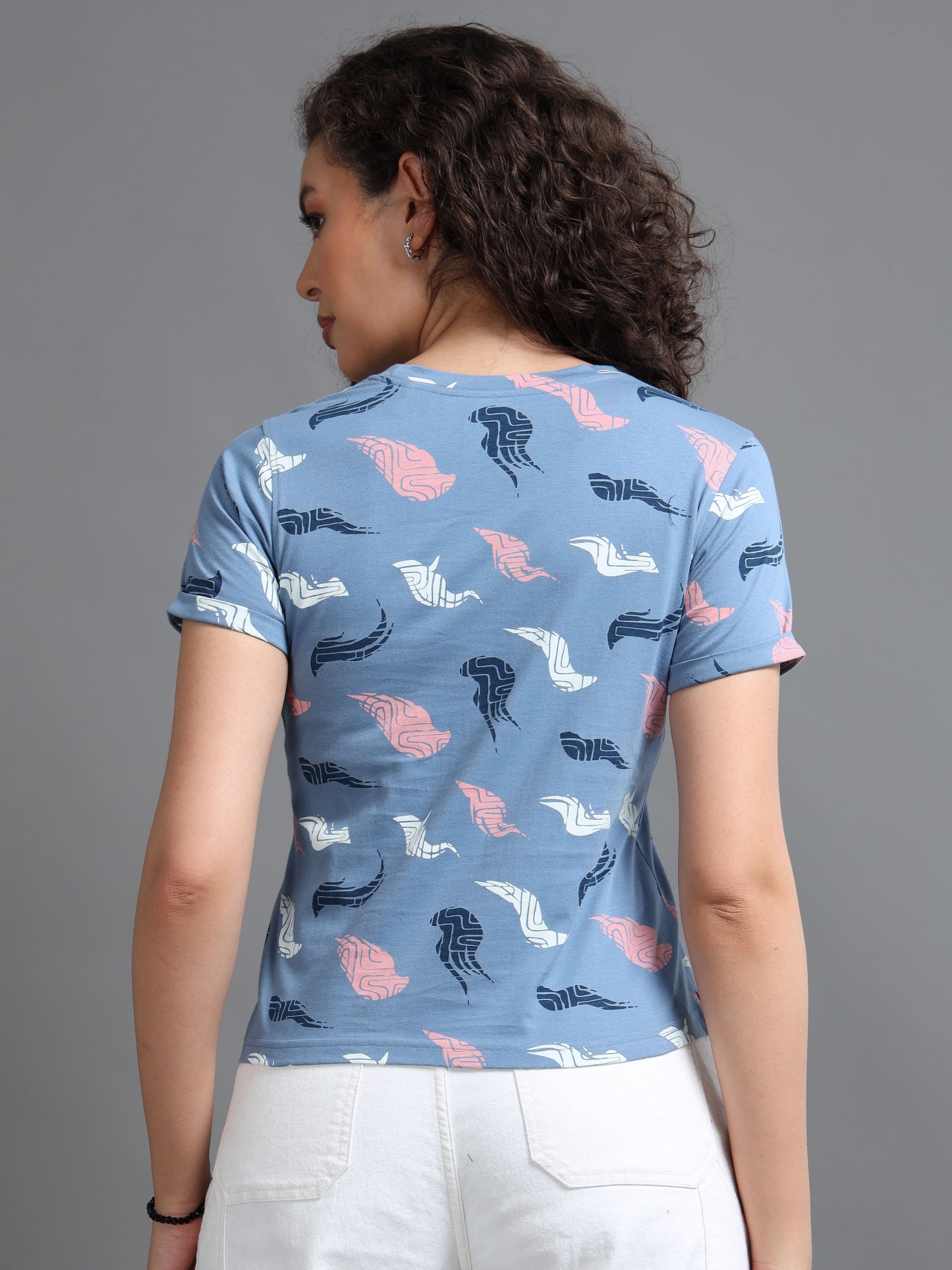 Womens Printed Blue Croptop Tshirt