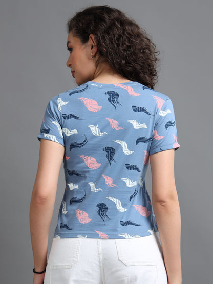 Womens Printed Blue Croptop Tshirt