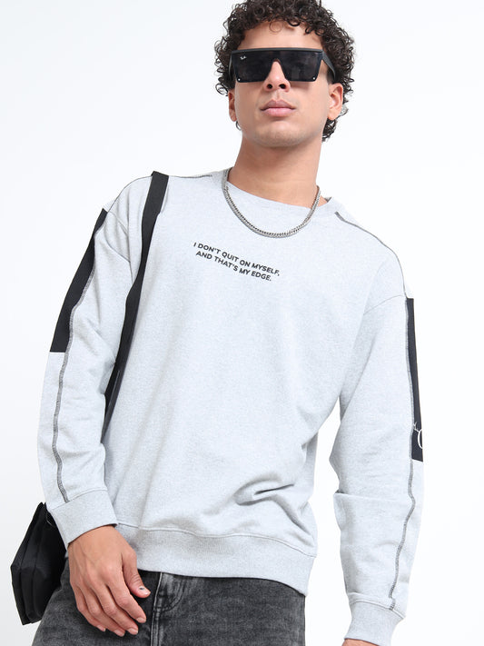 Men’s Grey Oversized Sweatshirt | Motivational Printed Round neck Pullover
