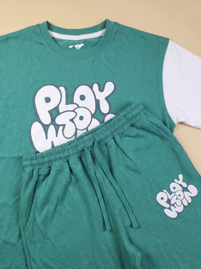 Kids' Dark MInt "PLAY TO WIN" Basketball Graphic T-Shirt and Track Pants Set