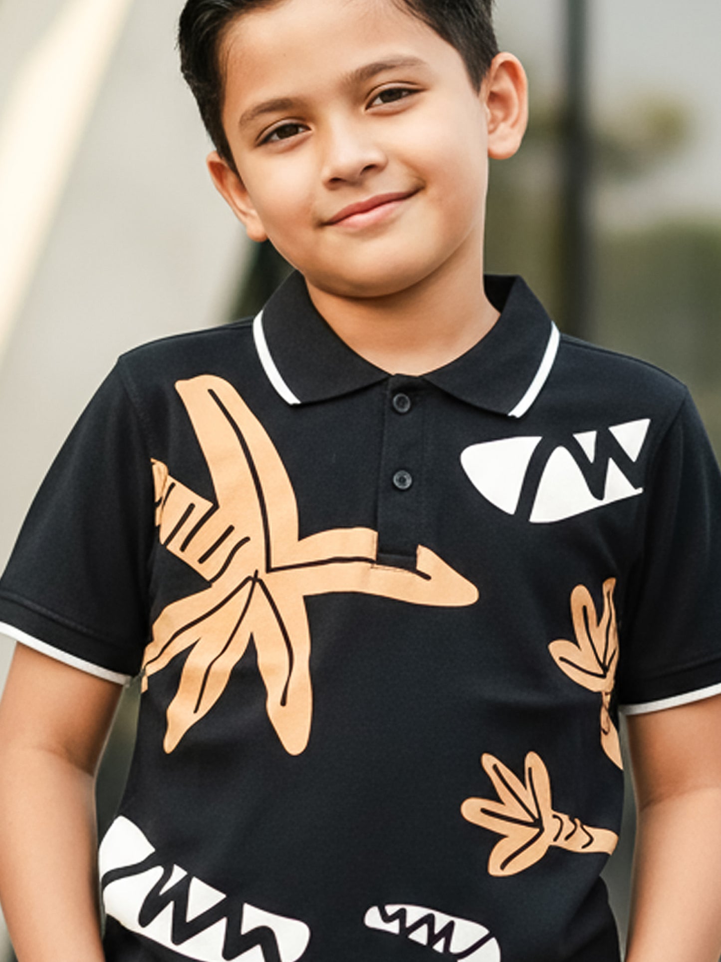 Self Design Pure Cotton Boys Polo Tee