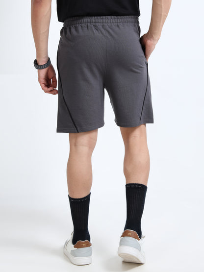 Men’s Steel Grey Contrast Piping Casual Shorts | Premium Cotton Blend Regular Fit Comfortable Summer Shorts