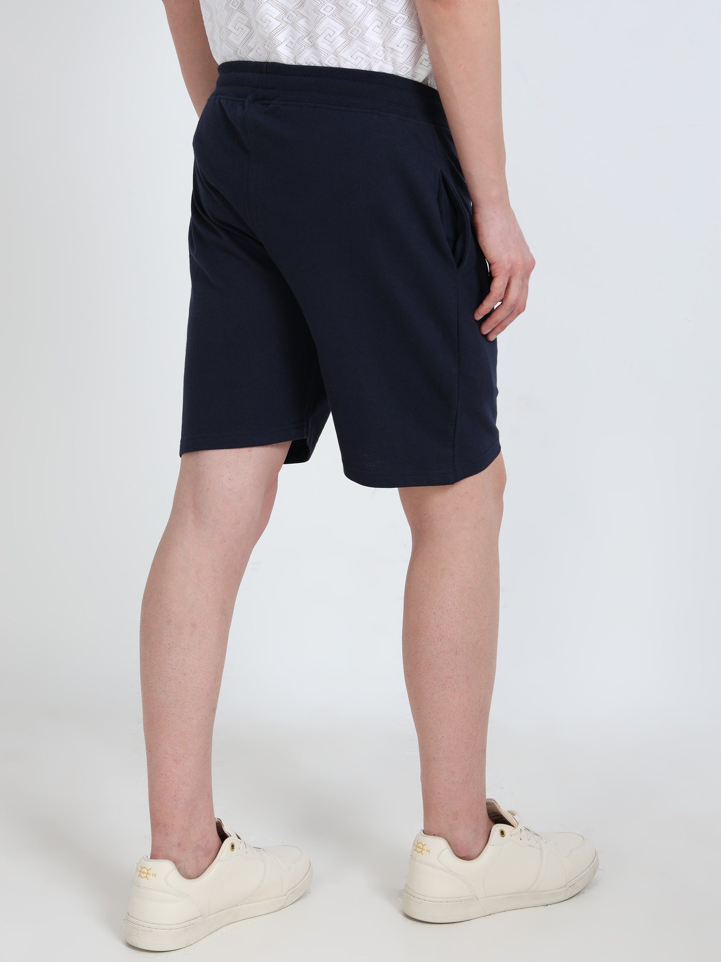 Men’s Navy Cotton Blend Shorts with Minimal Logo | Regular Fit Casual & Athleisure Shorts