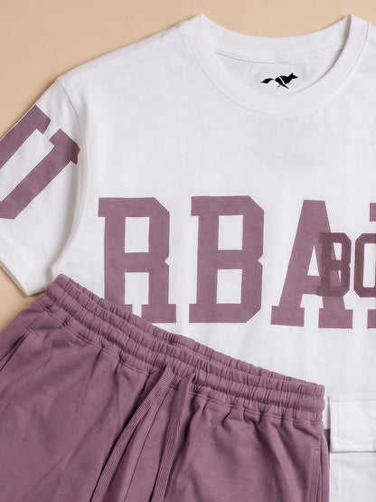 Kids' Onion PInk Colorblock Graphic T-Shirt and Cargo Track Pants Set