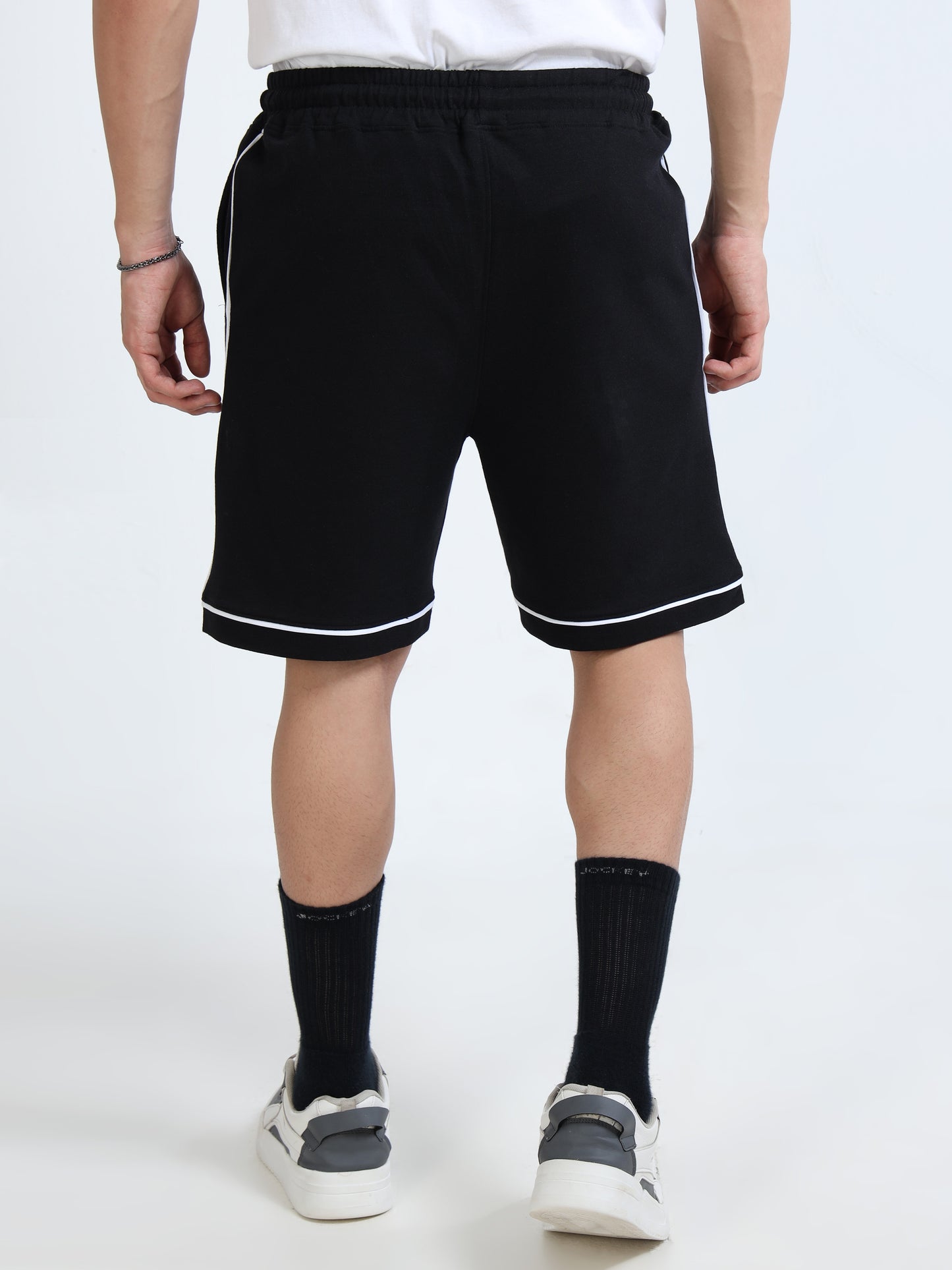 Self Design Men Black Casual Shorts