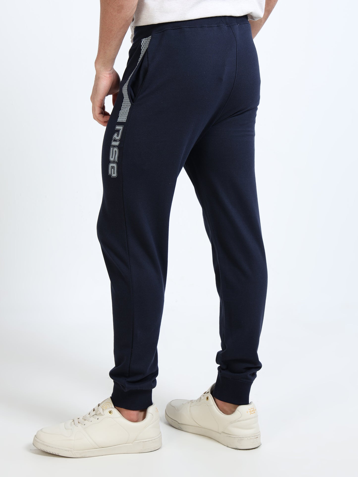 Stylish Men’s Navy Blue Joggers | Printed Design | Mid-Rise | Casual & Gym