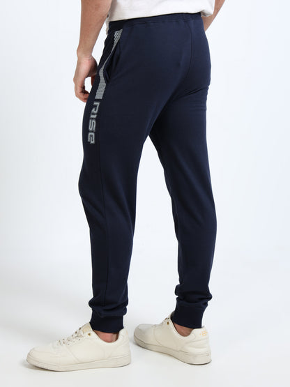 Stylish Men’s Navy Blue Joggers | Printed Design | Mid-Rise | Casual & Gym