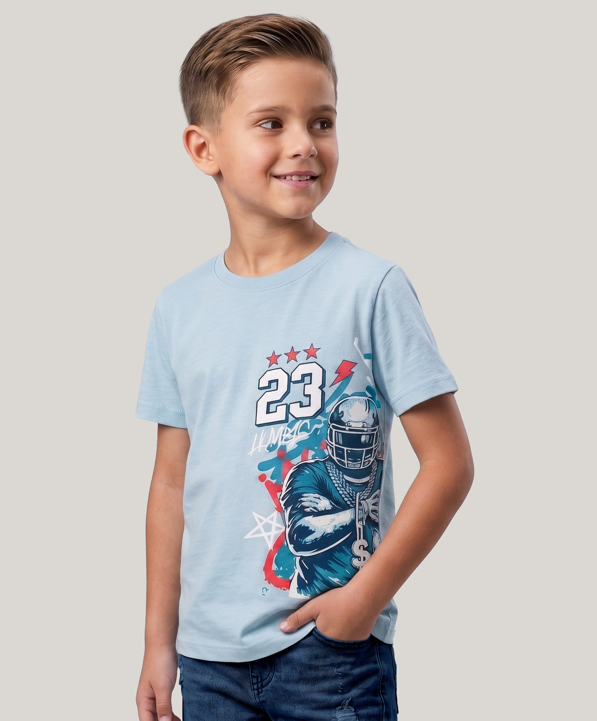 Kids' Light Blue American Football Graphic Printed T-Shirt | Casual Everyday Wear