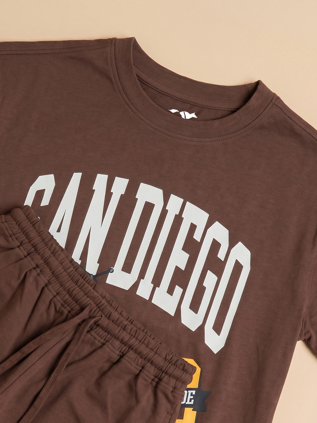 Kids' Brown "SAN DIEGO" Graphic Printed T-Shirt and Track Pants Set