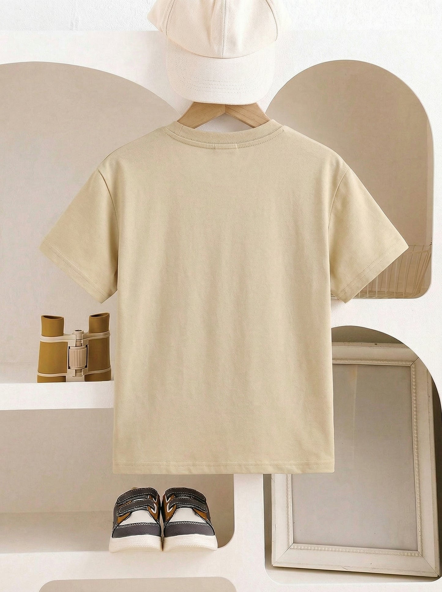 Boys Beige Graphic Print T-Shirt with Pocket